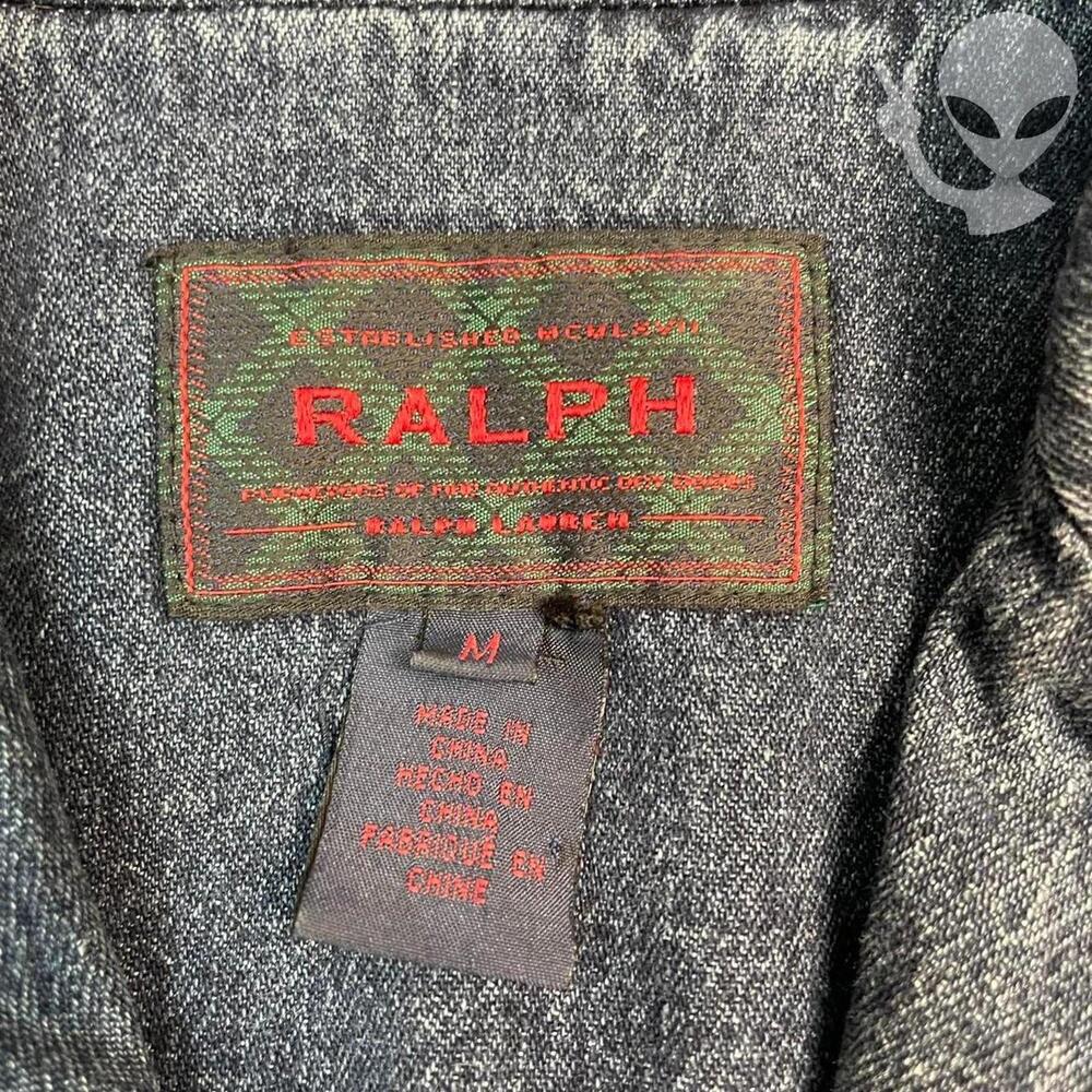 Vintage 1994 RALPH Ralph Lauren Womens Medium Zip Denim Jacket Crochet Trim - Picture 4 of 8